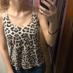 Pink Leopard Print Lace Tank